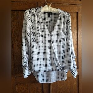 White House Black Market Plaid Wrap Blouse